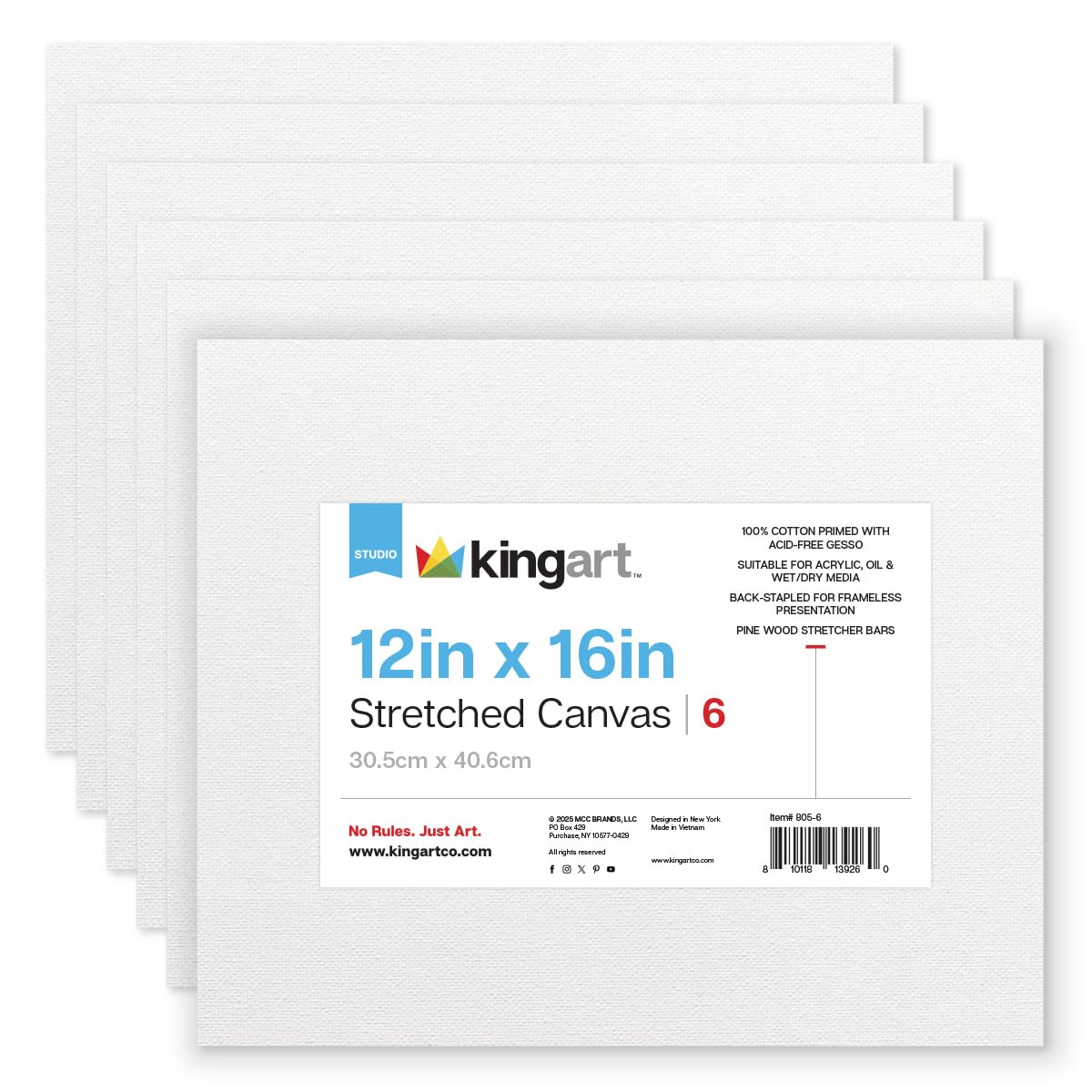 Amazon.com: KINGART 805-6 White Stretched Canvas, 100% Cotton